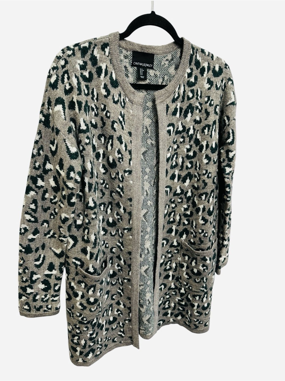 Cynthia Rowley gray leopard print open front cardigan sweater Size S - Picture 4 of 10